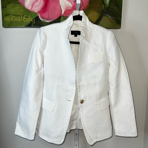 J.Crew White 100% Linen Blazer Jacket – Size 6 – Resort Chic Coastal Classic - Picture 13 of 17